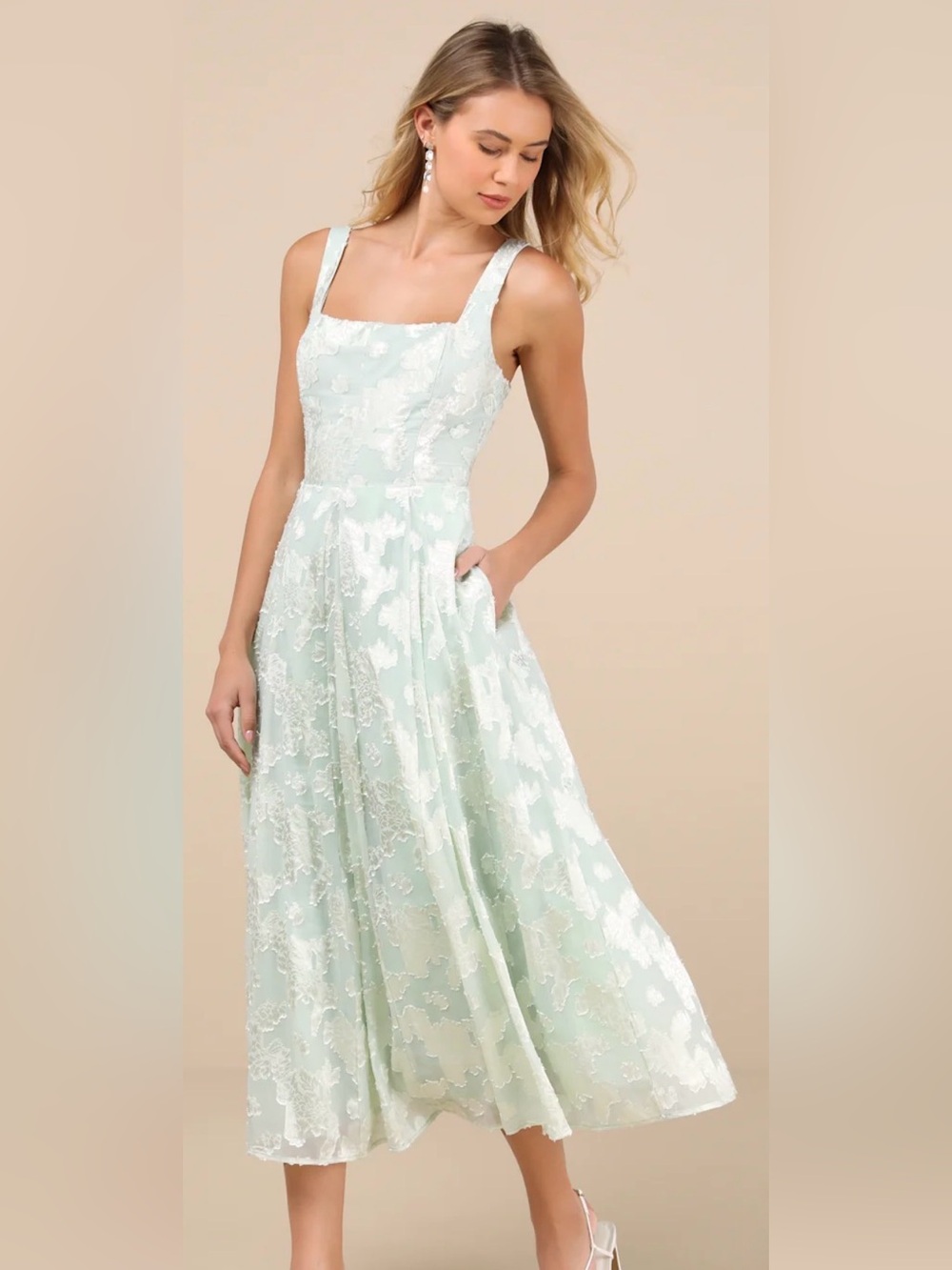 Lulus Loira Mint Burnout Jacquard Lace-Up Midi Dress NWT S Prom Formal